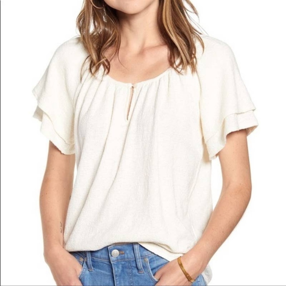 MADEWELL Texture & Thread Tiered Sleeve Top Ivory Cream